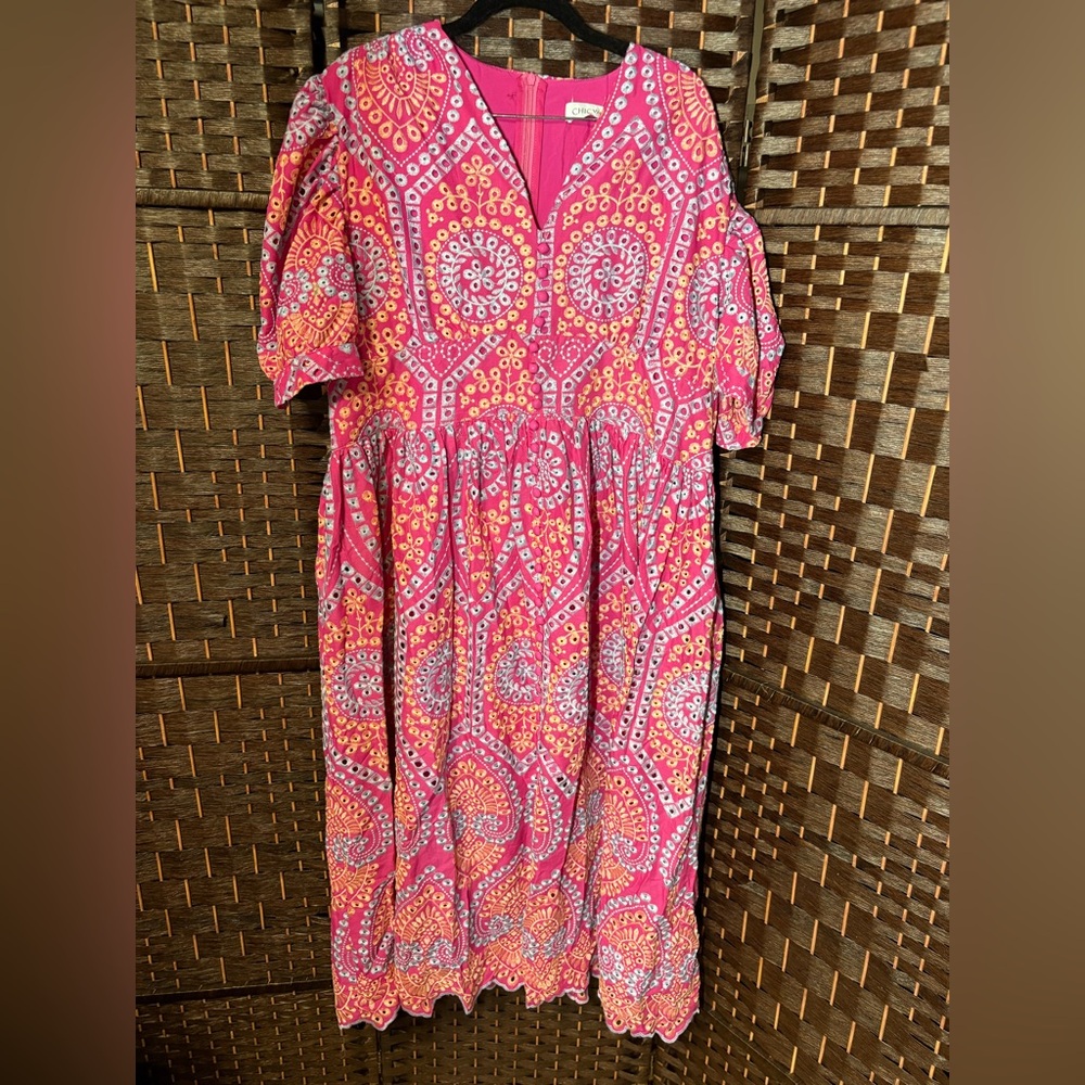 Chicwish Pink Embroidered Eyelet Midi Dress NWT Size 2XL